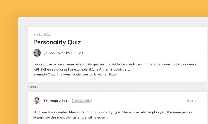 This image shows the community feature of the Quenza cbt app